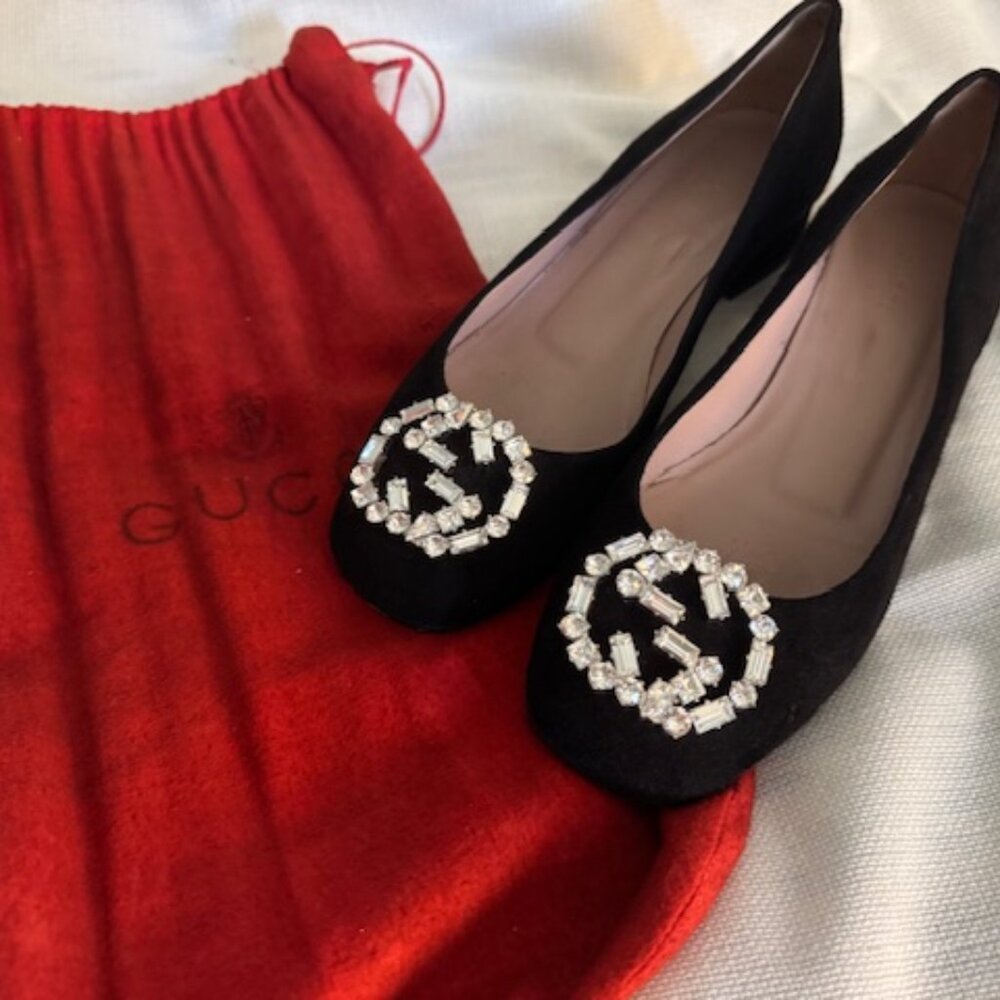 GUCCI "Sparkling GG Pump" in Black Suede - Style 353734 - WORN ONCE